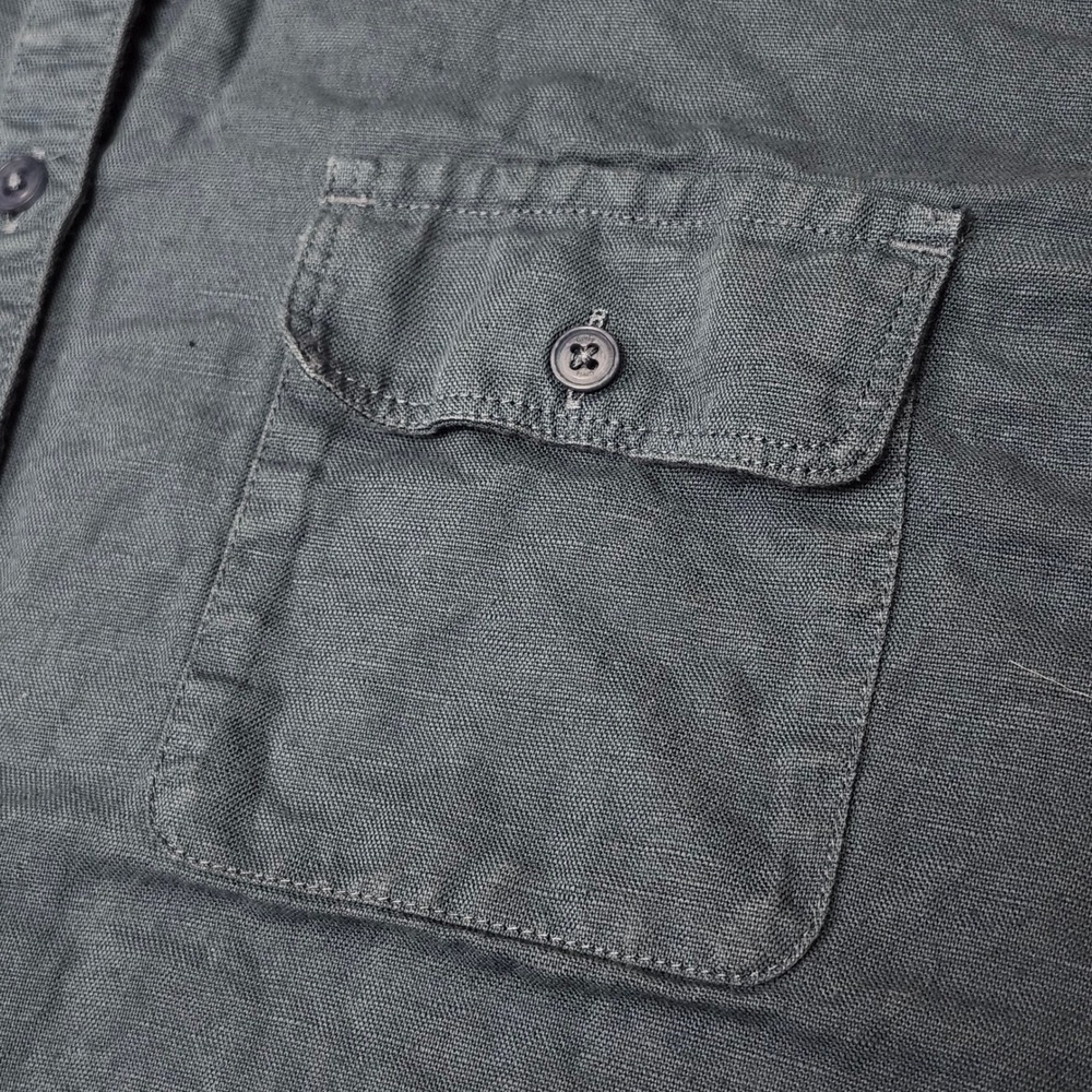 Orvis Linen Blend Long Sleeve Shirt  Roll Tab Teal Blue Utility Outdoors Large - Picture 4 of 8